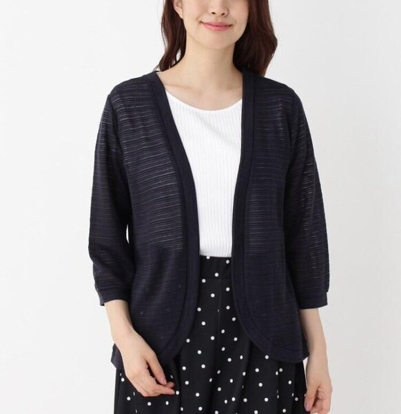 新品 SHOO・LA・RUE/DRESKIP ラメジャガ-ドボレロカーディガン ネイビー(093) 02(M) 定価2198円