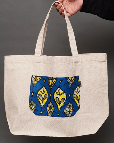 キャンバス　アフリカンワックス　ポケット　トートバッグ　Lサイズ　No.3　パー
