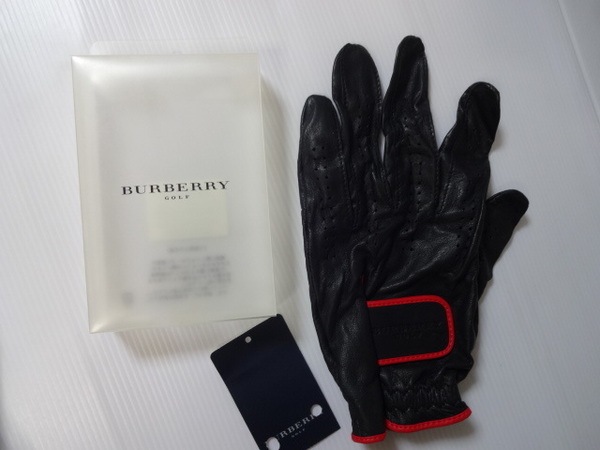 新品未使用 正規品 バーバリー ゴルフ BURBERRY GOLF 甲にロゴ刺繍 左 グローブ 黒 ブラック 25cm 羊革 ゴルフ手袋
