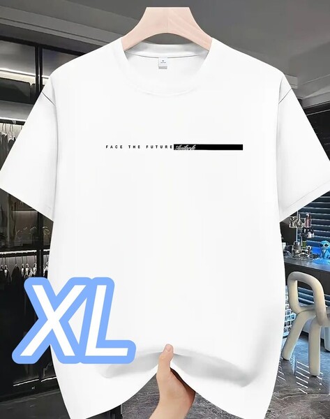 【半袖Tシャツ】新品★白・XLサイズ《Face the future》速乾性ドライ★シンプルロゴ●ジム・アウトドア・部屋着