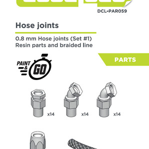 Decalcas DCL-PAR059: 0.8mm ホースジョイント Set #1(3Dプリンター製レジンパーツ+ブレードライン/Hose joints パーツ DCLPAR059