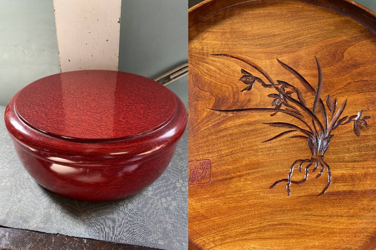 希少　香川漆器　讃岐　後藤塗　天然木　うるし塗装　特大茶櫃　茶道具 S13 希少 香川漆器 讃岐 後藤塗 天然木 うるし塗装 特大茶櫃 茶道具