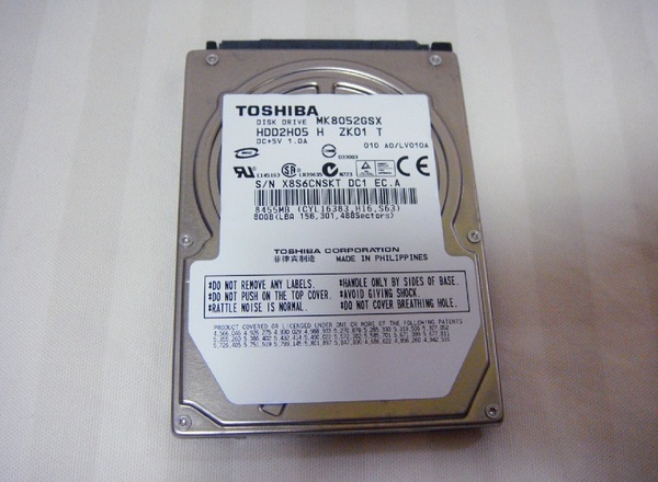送料無料!美品 動作良好消毒済み●TOSHIBA 東芝 MK8052GSX 2.5インチ 80GB●PS3 CECHL0080GB 取出品⑤