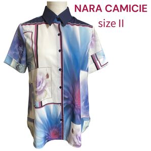 美品 ナラカミーチェ 美しい花柄 ブラウス シャツ Ⅱ、M、9号 NARA CAMICIE