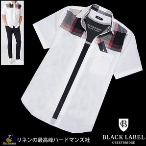 送料無料!定2.4万 新品 M/2(L/3の方も着用可)ブラックレーベル クレストブリッジ×ハードマンズ リネン半袖シャツBLACK LABEL CRESTBRIDGE