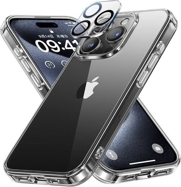 iPhone15ProMax用 ケース+カメラフィルム (1枚) BB1744 クリア 保護ケース 黄変防止 耐衝撃 米軍MIL規格 SGS認証 PC背面 傷つけ防止 薄型
