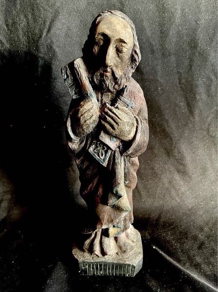 【希少】18世紀木製彫刻『聖ペテロ像』聖書 キリスト教 聖母 西洋彫刻 イコン 仏像 絵画 美術 中世 礼拝 宗教 天使