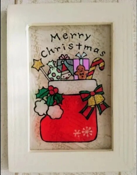 送料込!ステンドグラス風 クリスマスブーツ Xmas インテリア雑貨 クリスマス飾り イラスト グラスアート ハンドメイド