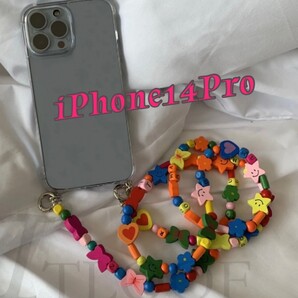 iPhone クリアケース カラフル ウッド ビーズ ショルダーストラップ 韓国 かわいい 人気 計量