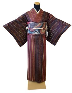 時代屋 裄64.4cm 一越地 小紋 なごや帯 帯〆 帯揚げ 4点 セット 正絹 未使用 仕付糸付 袷 150cm~156cm KK903