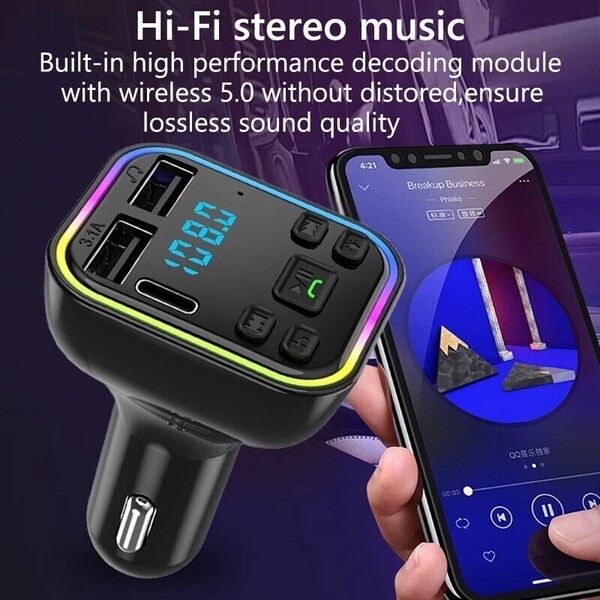 ◯新品◯ FMトランスミッター Bluetooth5.0 スマホの音楽や動画の音声を車で楽しめる! USB2ポート、Type-C1ポート ハンズフリー通話