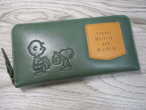 新品 財布 レディース メンズ 長財布 ラウンド スヌーピー SNOOPY Peanuts ブランド 本革 牛革 Washing 最新作 グリーン