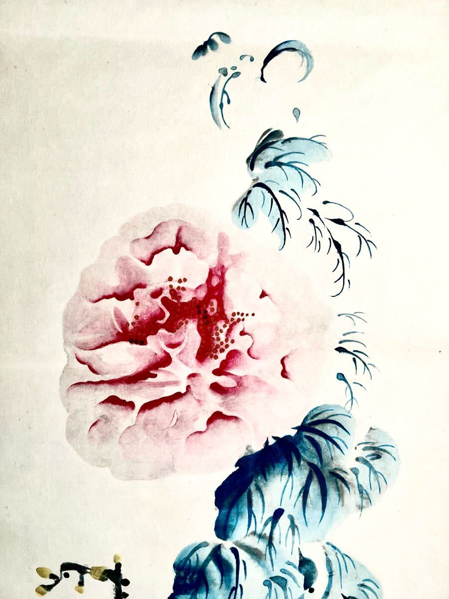 【真作】掛軸　牡丹図　花鳥画　春の華やぎ　紅紫の花咲く彩色画　S144 真作】掛軸 牡丹図 花鳥画 春の華やぎ 紅紫の花咲く彩色画 S144