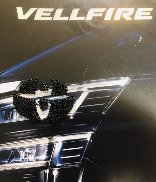 1V_BK★新品★トヨタ VELLFIRE ヴェルファイア 20/30系 前期 後期★インナー ステアリング用 ロゴエンブレム ブラックストーン ステッカー