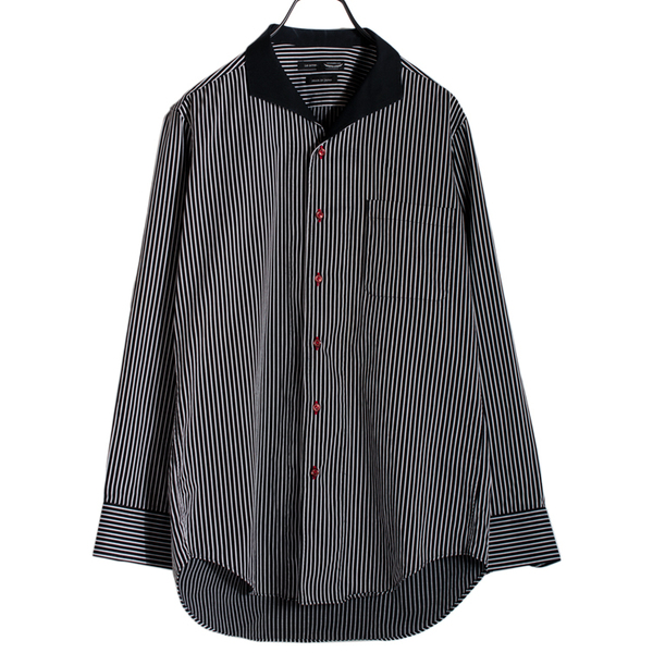 Le orme ルオルメ 長袖シャツ ドレスシャツ カジュアル メンズ Mサイズ ストライプ 黒x白 ブラックワイドカラー 高島屋 赤ボタン 日本製