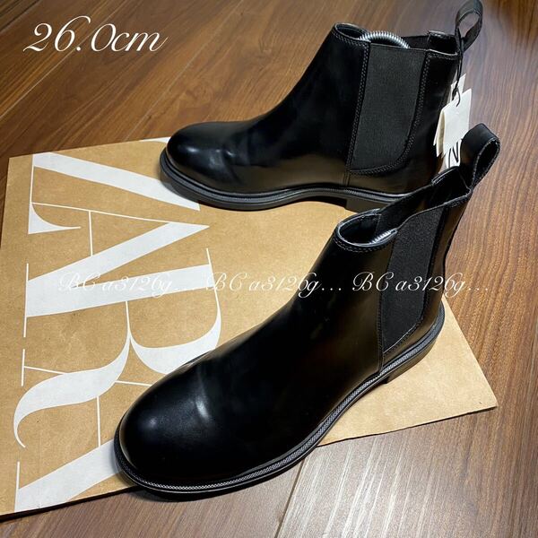 新品 ZARA チェルシーブーツ 26.0cm 40 ALL BLACK メンズ ザラ サイドゴア ブーツ シューズ PUレザー 2029/821/040 モード タグ付き
