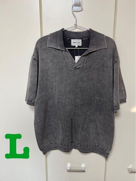 新品 EMMACLOTHES ストーンウォッシュ ポロシャツ ライトグレー L