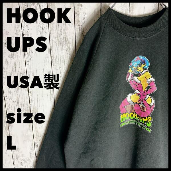 HOOK UPS スウェット USA製 90s ヴィンテージ古着 アニメプリント スケーター