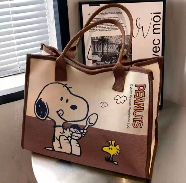 【新品未使用】SNOOPY スヌーピー トートバッグ バッグ ブラウン 片面プリント 大容量