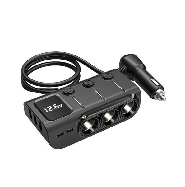 シガーソケット3連 PD36W 120W急速充電 1m配線延長 増設 3ポート付き 独立スイッチ搭載 最大電流3A 12-24V車対応 電圧測定 GC01