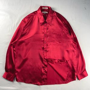 US Vintage 90s ENRICO ROSSINI ポリエステル100% サテン 光沢 ドレープ レッド ルビー 赤 ドレスシャツ デザインシャツ ステージ衣装
