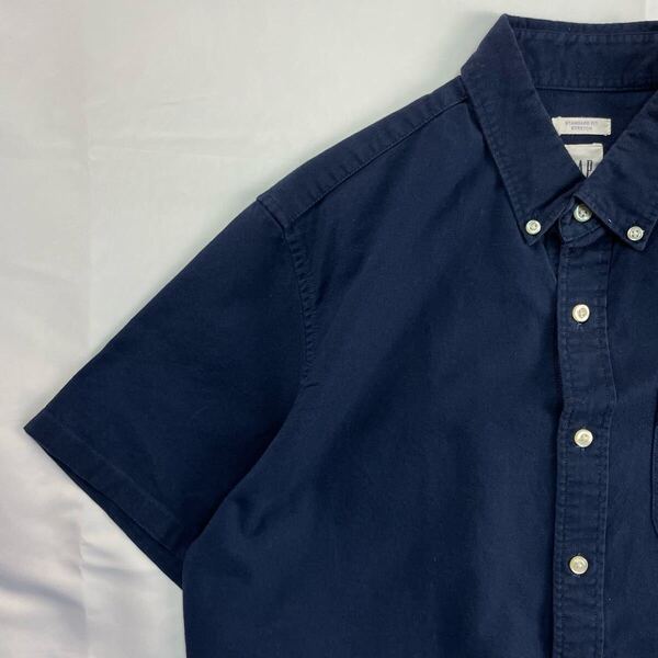 US Vintage 90s? Old GAP Standard Fit Stretch コットン ボタンダウン 単色 プレーン ネイビー 紺 ストレッチ デザインシャツ