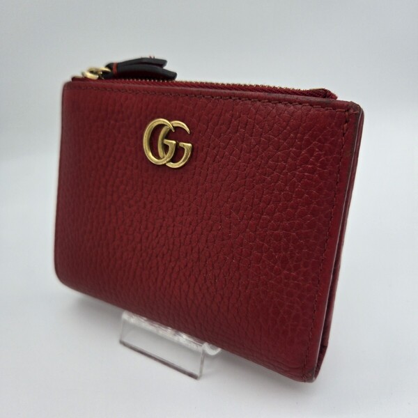 GUCCI グッチ 折り財布 財布 GG マーモント ダブルファスナー レザー レッド