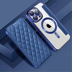 iPhone 13 pro max キルティングケース アイフォン13 プロ マックス ケース 透明 iPhone 13 Pro Max カバー MagSafe充電 手帳型 ブルー
