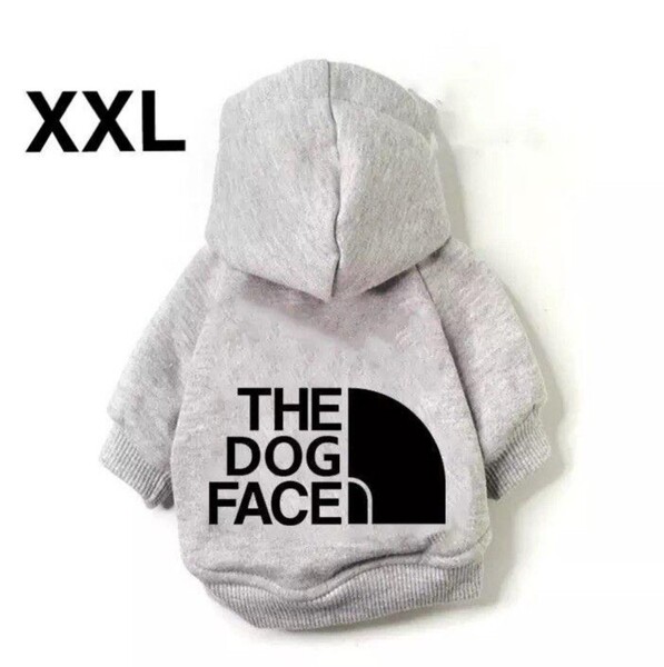 The dogfaceドッグフェイス 犬服パーカーペット用洋服ドッグウェアグレーXXL黒文字