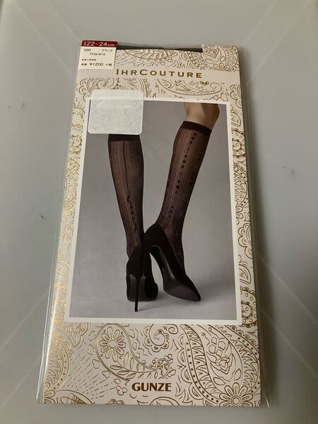 【送料無料】 gunze ihr couture ひざ下丈 sun pillar motif 太陽柱柄 ショートストッキング ブラック デザイン ショートストッキング 黒
