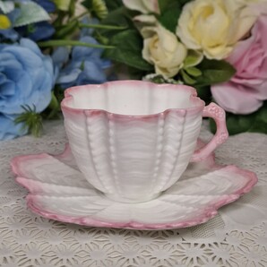 ★幻級の逸品★シェリー シェイプ シェル カップ&ソーサー Shelley ワイルマン ピンク アンティーク