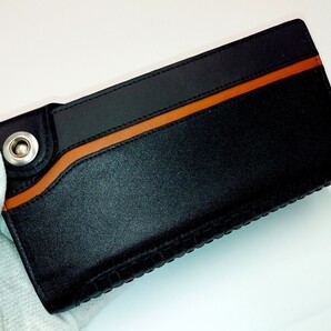 ◆ホースハイド(馬皮)薄型・軽量・2つ折り長財布・表面にカラーライン内部同色カラー・メッシュ編み込み風等・軽量でお洒落な多収納財布●