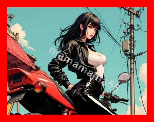 キャンバスポスターNo.a46 30x40cm キャンバス生地 インクアート 芸術 アート ポスター バイク女子
