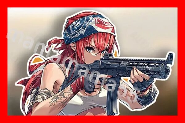 ステッカーNo.982 大きめ(18.5cm×19cm)PC 車 バイク デカール 女の子 アニメ ゲリラ戦 ミリタリー サバゲー アーミー 全部蹴散らす!