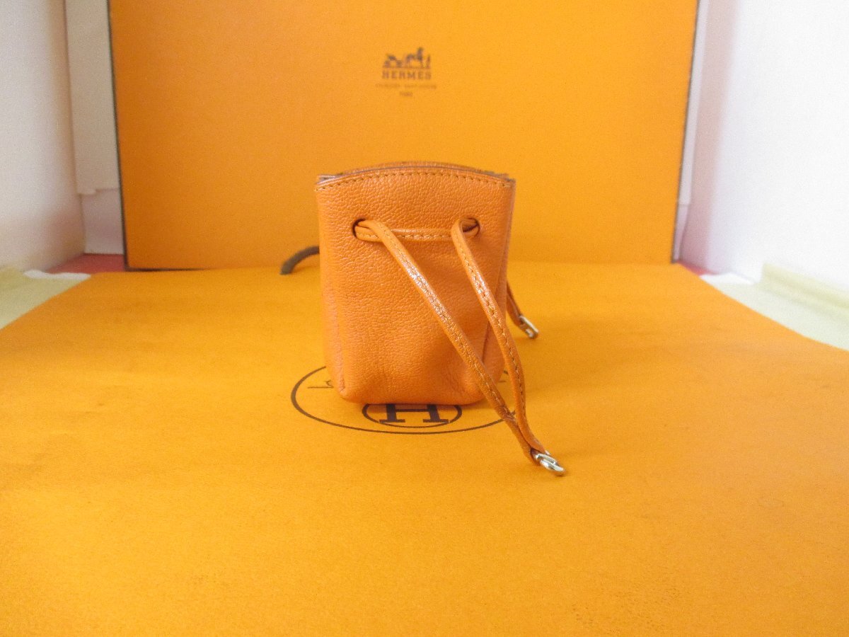 美中古】HERMES エルメス ヴェスパ レザー ポーチ オレンジ