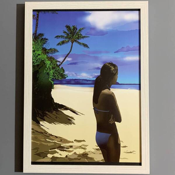 ■鈴木英人■「NORTH SHORE SUMMER 2005」/A4額装品/夏/海辺/ビキニ/水着/貴重イラスト/印刷物/インテリア G2435