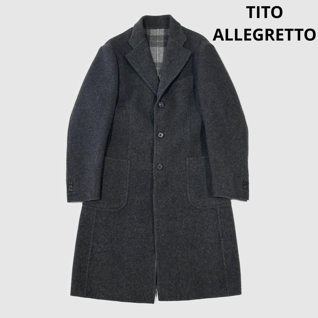 イタリア製ツイード風メンズロングコート美品