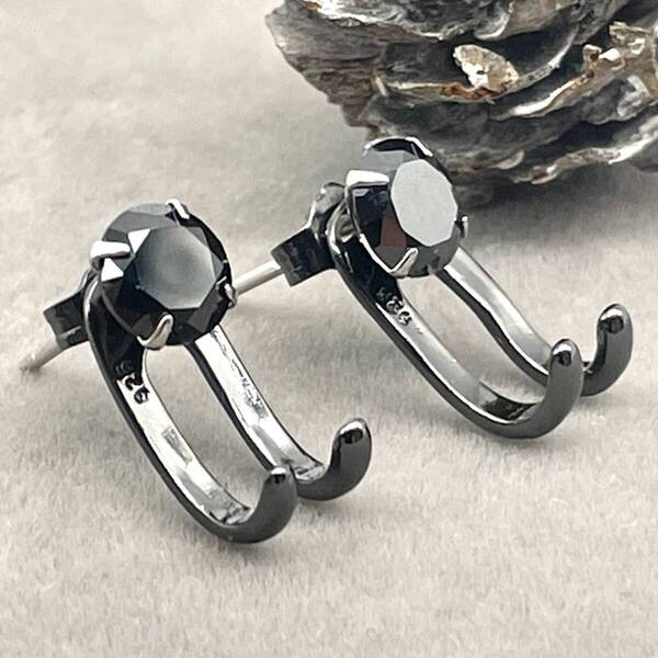 クロー ジルコニア スタッドピアス ◆ キャッチピアス メンズ シルバー925 20G BB 新品 人気 未使用 ストリート カジュアル 【PN257-8】