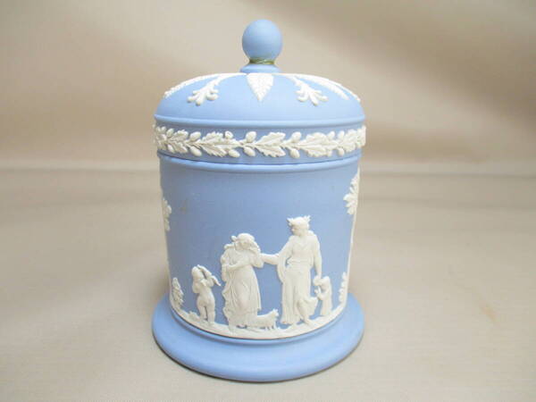 I099*WEDGWOOD* ブルージャスパー 円柱型蓋物 1点 /直し有 /小物入れボンボニエール /中古【送料込】