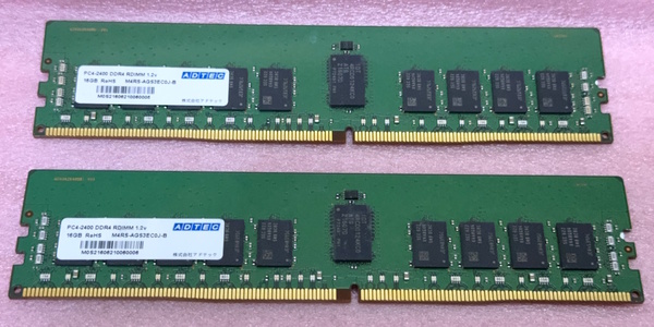 >ADTEC M4RS-AGS3EC0J-B 2枚セット *PC4-19200/DDR4-2400 Samsungチップ ECC REG/Registered 288Pin DDR4 RDIMM 32GB(16GB x2) 動作品