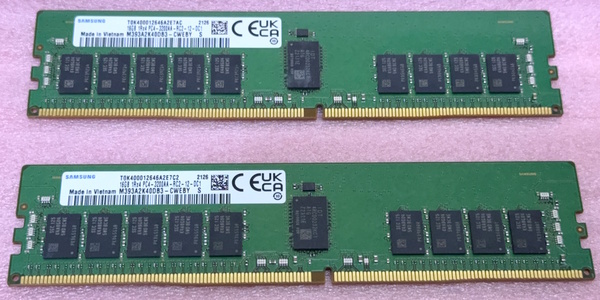 ○Samsung M393A2K40DB3-CWEBY 2枚セット *PC4-25600/DDR4-3200/PC4-3200AA ECC REG/Registered 288Pin DDR4 RDIMM 32GB(16GB x2) 動作品