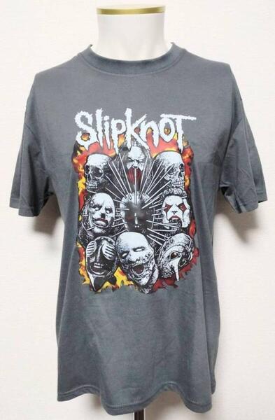 送料無料!【XXLサイズ】スリップノット グレー Tシャツ 半袖 SLIPKNOT ロック ネオスマ