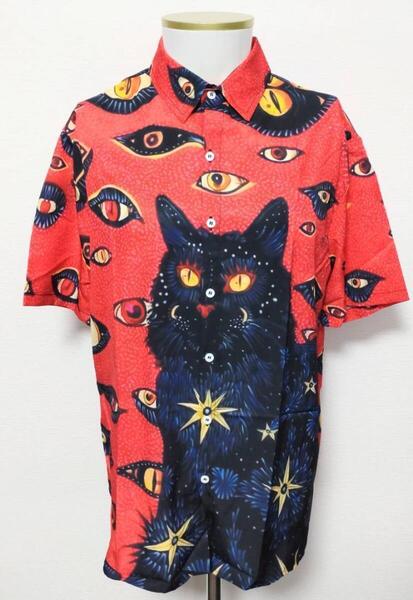 送料無料! 【Mサイズ】猫 愛ボール 目玉 ネコ ねこ 柄シャツ 半袖 病み系 ファッション ネオスマ