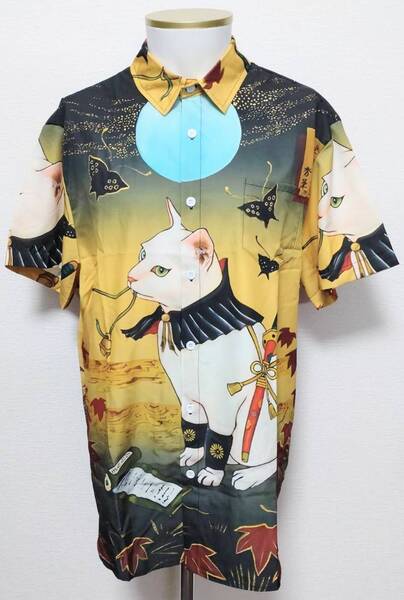 送料無料!【XXXLサイズ】猫 ネコ 忍者 柄シャツ 半袖 和柄 和風 浮世絵 ネオスマ