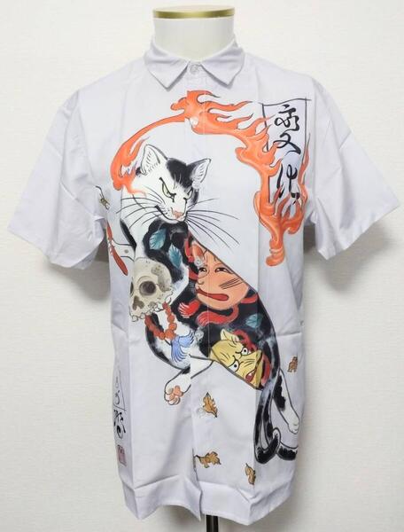 送料無料! 【XLサイズ】猫 ネコ ねこ 変化 シャツ 柄シャツ 和柄 ロック パンク ネオスマ