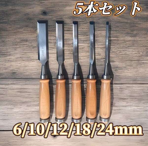 鑿【5本セット】のみ 6/10/12/18/24mm 追入鑿 大工