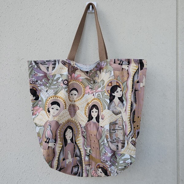 即決 送料込 ハンドメイド USAコットン アレキサンダーヘンリー las angelitas 聖母 祈り エコバッグ 布カバン トート 大容量
