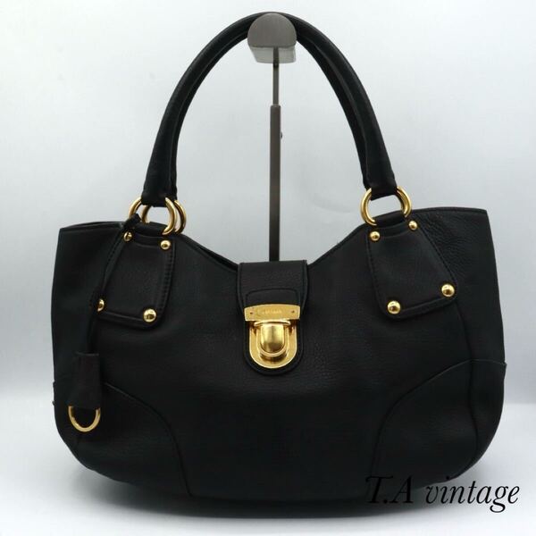 PRADA 美品 プラダ レザー 三角ロゴ ハンドバッグ ブラック