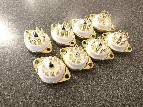 送料無料! 真空管ソケット MT管9ピン 8個セット(ゴールド 金メッキ) 新品未使用品★12ax7 12au7 12at7 自作アンプ パーツ⑦