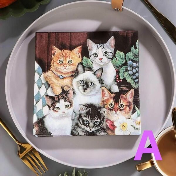 ペーパーナプキン猫デコパージュハンドメイドねこかわいいおしゃれ紙ナプキン派手総柄